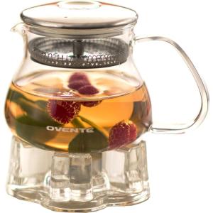 image:imageOvente Glass Teapot with High Grade Stainless Steel Infuser 27 Ounce with Free Measuring Scoop Heat Tempered Borosilicate Teapot Warmer with Leak and Spill Proof Technology Clear FGB27T