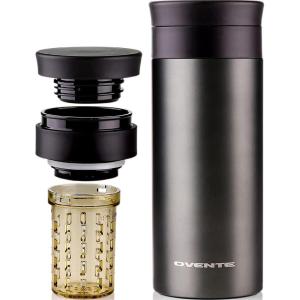 image:imageOvente Stainless Steel Vacuum Insulated Coffee Water Mug 16 oz Portable Double Wall Handheld Tumbler with Tea Infuser BPAFree Spill Proof Travel Friendly for Hot Cold Beverage Gunmetal MSA16G
