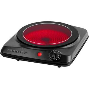 image:imageOVENTE Countertop Infrared Single Burner 1000W Electric Hot Plate with 7 Ceramic Glass Cooktop 5 Level Temperature Setting amp Easy to Clean Base Compact Stove for Home Dorm Office Black BGI101BBGI101B  Black