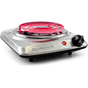 image:imageOVENTE Electric Countertop Double Burner 1700W Cooktop with 6 and 575 Stainless Steel Coil Hot Plates 5 Level Temperature Control Indicator Lights and Easy to Clean Cooking Stove Silver BGC102SBGC101S  Silver