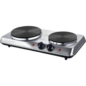 image:imageOVENTE Electric Countertop Double Burner 1700W Cooktop with 725 and 610 Cast Iron Hot Plates Temperature Control Portable Cooking Stove and Easy to Clean Stainless Steel Base Silver BGS102S