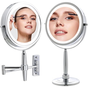 image:imageOVENTE 7 Lighted Makeup Mirror with 1X8X Magnification Cordless MultiFunctional Round Vanity Mirror with 360 Swivel Design Double Sided and Three Toned LED Lights Nickel Brushed MFM70BR1X8XPolished Chrome