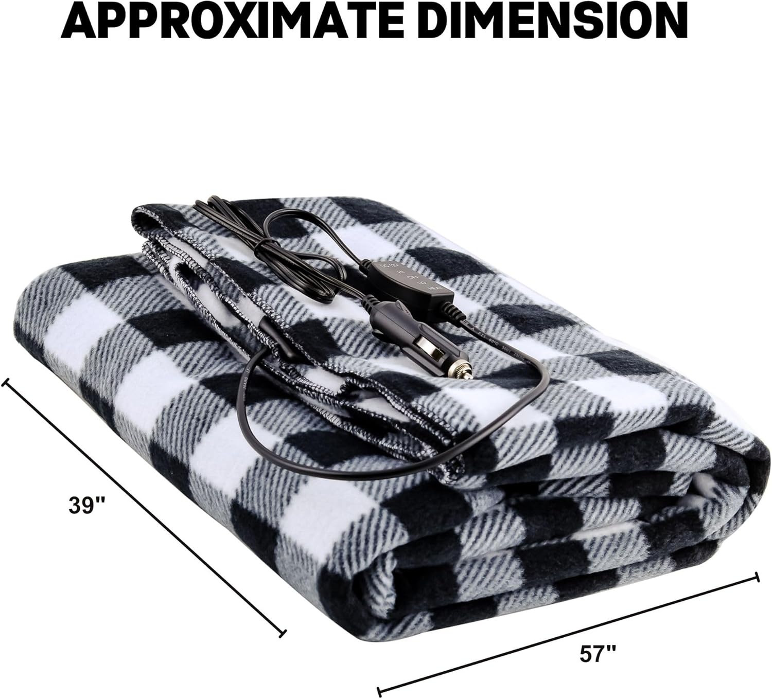 image:imageOVENTE 12Volt Heated Car Blanket Portable Electric Blanket with Temperature Control amp Overheat Protection 39x57 Winter Heating Blanket for Truck SUV RV Camping or Travel Black Plaid BL4602BW