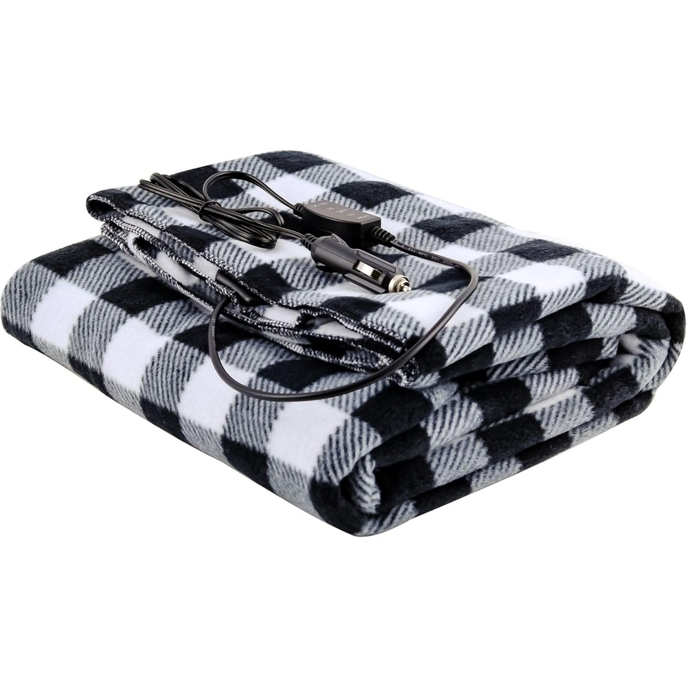 image:imageOVENTE 12Volt Heated Car Blanket Portable Electric Blanket with Temperature Control amp Overheat Protection 39x57 Winter Heating Blanket for Truck SUV RV Camping or Travel Black Plaid BL4602BW