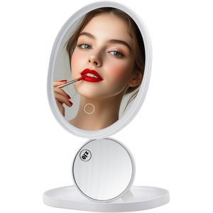 image:imageOVENTE 9 Rechargeable Lighted Wall Mount Makeup Mirror for Bathroom with Mini Magnetic 10X Magnifying Mirror Touch Screen Dimmable LED Lights Flexible Gooseneck and Suction Mounting White MOW22WWhite