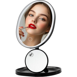 image:imageOVENTE 9 Rechargeable Lighted Wall Mount Makeup Mirror for Bathroom with Mini Magnetic 10X Magnifying Mirror Touch Screen Dimmable LED Lights Flexible Gooseneck and Suction Mounting White MOW22WBlack