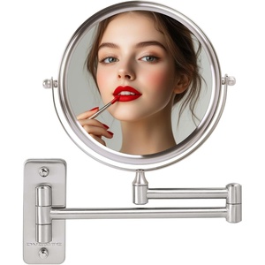 image:imageOVENTE 9 Wall Mounted Makeup Mirror with 1X7X Magnification Double Sided Magnifying Round Bathroom Vanity Mirror 360 Swivel Design Extendable and Folding Arm Nickel Brushed MNLFW90BR1X7XNickel Brushed