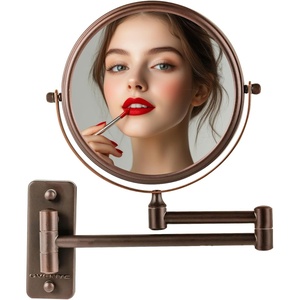 image:imageOVENTE 9 Wall Mounted Makeup Mirror with 1X7X Magnification Double Sided Magnifying Round Bathroom Vanity Mirror 360 Swivel Design Extendable and Folding Arm Nickel Brushed MNLFW90BR1X7XAntique Bronze