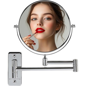 image:imageOVENTE 9 Wall Mounted Makeup Mirror with 1X7X Magnification Double Sided Magnifying Round Bathroom Vanity Mirror 360 Swivel Design Extendable and Folding Arm Nickel Brushed MNLFW90BR1X7XPolished Chrome