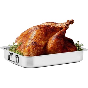 image:imageOVENTE Oval Stainless Steel Roasting Pan with Flat Rack and Lid 16 Inch Nonstick Oven Roaster and Baking Tray Dishwasher Safe Bakeware for Turkey Roasted Chicken Beef or Veggies Silver CWR32161S13 x 94