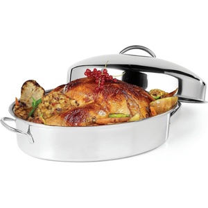 image:imageOVENTE Oval Stainless Steel Roasting Pan with Flat Rack and Lid 16 Inch Nonstick Oven Roaster and Baking Tray Dishwasher Safe Bakeware for Turkey Roasted Chicken Beef or Veggies Silver CWR32161S1562 x 1175