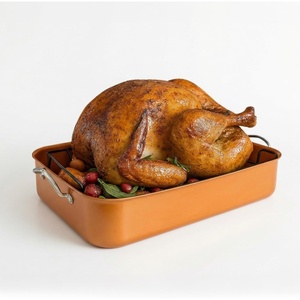 image:imageOVENTE Oval Stainless Steel Roasting Pan with Flat Rack and Lid 16 Inch Nonstick Oven Roaster and Baking Tray Dishwasher Safe Bakeware for Turkey Roasted Chicken Beef or Veggies Silver CWR32161S17