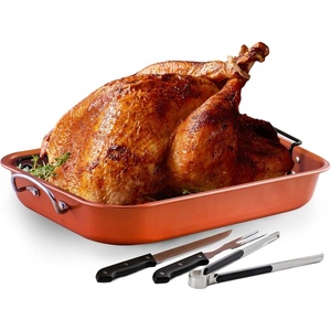 image:imageOVENTE Oval Stainless Steel Roasting Pan with Flat Rack and Lid 16 Inch Nonstick Oven Roaster and Baking Tray Dishwasher Safe Bakeware for Turkey Roasted Chicken Beef or Veggies Silver CWR32161S15 x 1175
