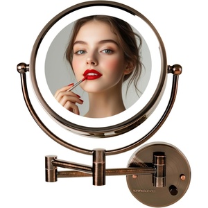 image:imageOVENTE Wall Mounted Lighted Makeup Vanity Mirror 9 Hard Wired Double Sided 1X7X Magnifying Bathroom Mirror Dimmable LED Lights 360 Rotation and 14 Extendable Arm Rubbed Bronze MPWD3185BZ1X7XAntique Bronze