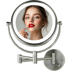 image:imageOVENTE Wall Mounted Lighted Makeup Vanity Mirror 9 Hard Wired Double Sided 1X7X Magnifying Bathroom Mirror Dimmable LED Lights 360 Rotation and 14 Extendable Arm Rubbed Bronze MPWD3185BZ1X7XNickel Brushed
