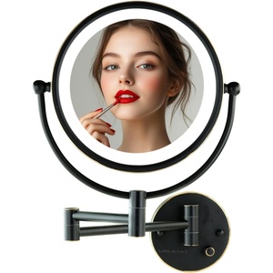 image:imageOVENTE Wall Mounted Lighted Makeup Vanity Mirror 9 Hard Wired Double Sided 1X7X Magnifying Bathroom Mirror Dimmable LED Lights 360 Rotation and 14 Extendable Arm Rubbed Bronze MPWD3185BZ1X7XOil Rubbed Bronze