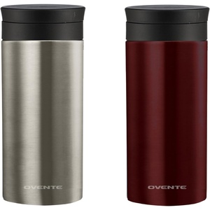 image:imageOvente Stainless Steel Vacuum Insulated Coffee Water Mug 12oz Portable Double Wall Handheld Tumbler with Tea Infuser BPAFree Spill Proof Travel Friendly for Hot Cold Beverage MSA12SR 2 Pack