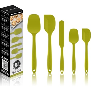 image:imageOVENTE Silicone Spatula Set of 5 Food Grade Rubber Spatula with High Heat Resistant BPAFree and Dishwasher Safe Nonstick Kitchen Utensils for Baking Cooking and Mixing Black SP12305BGreen