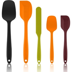 image:imageOVENTE Silicone Spatula Set of 5 Food Grade Rubber Spatula with High Heat Resistant BPAFree and Dishwasher Safe Nonstick Kitchen Utensils for Baking Cooking and Mixing Black SP12305BMulticolor