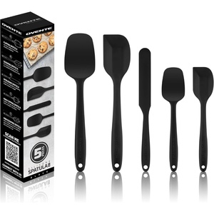 image:imageOVENTE Silicone Spatula Set of 5 Food Grade Rubber Spatula with High Heat Resistant BPAFree and Dishwasher Safe Nonstick Kitchen Utensils for Baking Cooking and Mixing Black SP12305BBlack