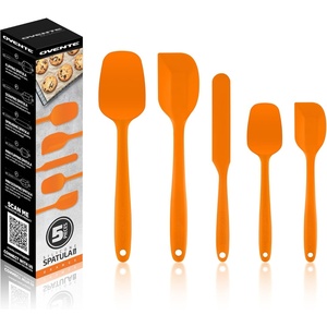 image:imageOVENTE Silicone Spatula Set of 5 Food Grade Rubber Spatula with High Heat Resistant BPAFree and Dishwasher Safe Nonstick Kitchen Utensils for Baking Cooking and Mixing Black SP12305BOrange